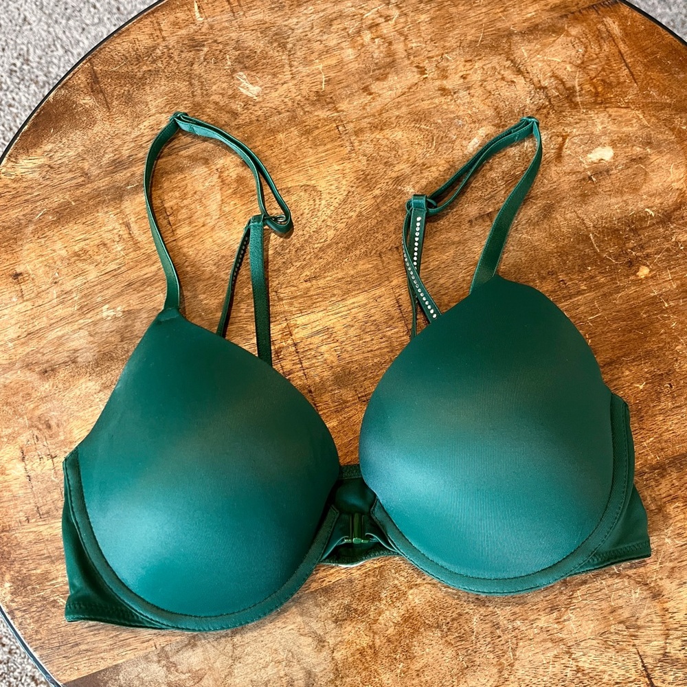 PINK Victoria's Secret Green Sparkle Strap Push Up Bra